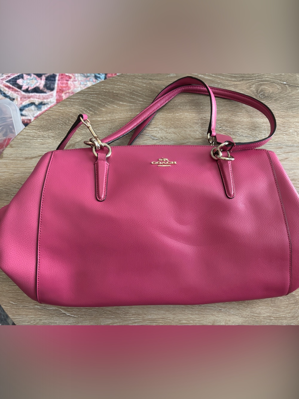 Coach Magenta Pink Pebbled Leather Shoulder Tote